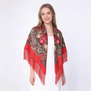Femme rouge floral frange châle style ethnique vintage écharpe enveloppante élégant vêtement