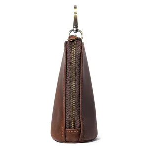 Étui à clés en cuir cheval fou pour homme pochette vintage fermeture éclair zippée