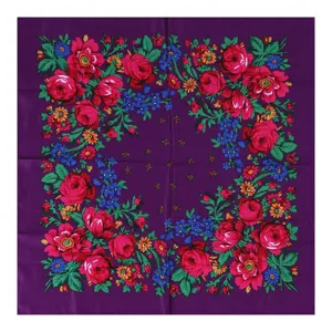 Russian ethnic floral cotton square scarf 70x70cm women traditional retro head wrap