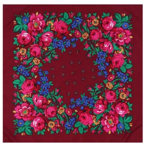 Russian ethnic floral print square scarf cotton headscarf retro style women neckerchief.