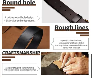 Men genuine leather belt vintage casual belt business cowhide belt with round holes and stitching