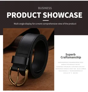 Classic men's genuine leather business belt with antique bronze pin buckle and fine stitching.