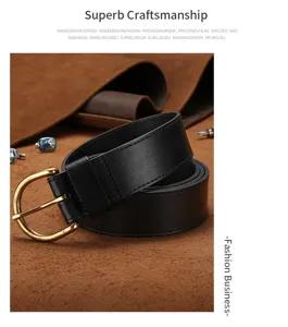 Close up of vintage leather belt detail showcasing brass buckle and premium leather texture.