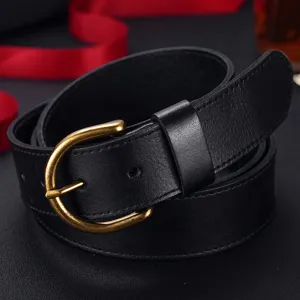 Men Vintage Genuine Leather Belt Business Casual Top Layer Cowhide Waistband With Antique Alloy Pin Buckle