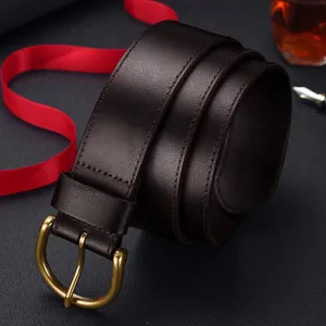 Men's Vintage Genuine Leather Belt Business Casual Cowhide Waistband with Pin Buckle