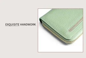 Grüne Lederbörse Detail, Rindsleder, feine Handwerkskunst Reißverschluss Münztasche.
