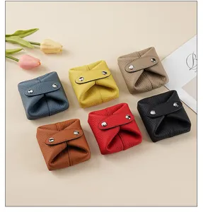 Japanese mini genuine leather coin purse cute earphone storage bag multi-color portable pouch