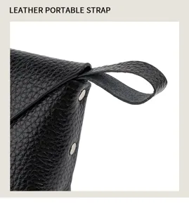 Leather portable strap detail of mini coin purse top layer cowhide black snap bag