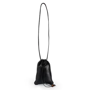 Genuine leather fudai crossbody phone bag for women, compact casual black mini leather bag.