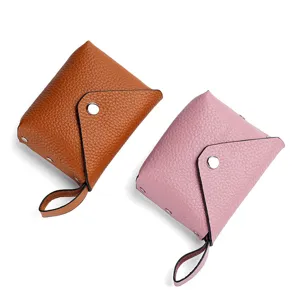 Mini leather coin purse for women, cute snap closure wallet with wrist strap, 2-pack set.