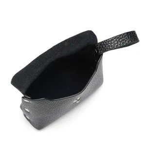 Black leather mini coin purse women top grain leather snap closure coin pouch main view