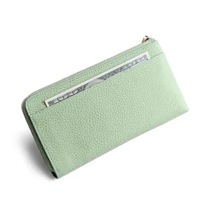 Mintgrüne Damen Geldbörse aus echtem Leder mit Reißverschluss, minimalistisches Kartenetui.