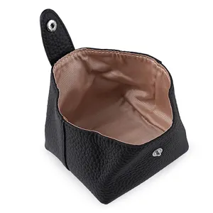 Japanese style mini genuine leather coin purse, compact earphone storage bag for women daily use.
