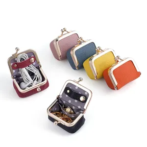 Porte-Monnaie en Cuir Véritable Fermoir Cœur Femmes Mini Vintage Motif Litchi Portefeuille Petit Sac à Monnaie Jolie Pochette à Bijoux en Cuir
