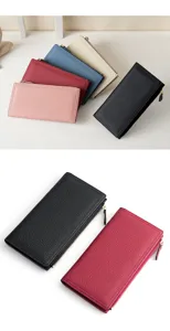 Women's long genuine leather wallet multi-card slot zipper clutch purse for ladies