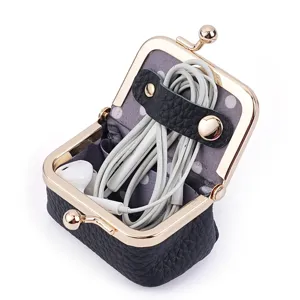 Porte-monnaie en cuir veritable retro mini pochette fermoir retro pour femmes petite