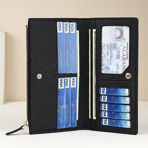 Women Long Genuine Leather RFID Blocking Wallet Multi Card Slots Chic Clutch Purse Daily Casual Design Handbag
