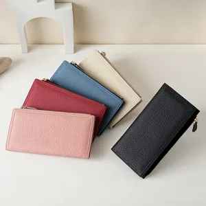 Elegant long women leather wallet with multi card slots and zipper design stylish purse.