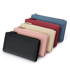 Long leather women wallet multi-card zipper purse casual fashion chic coin card holder