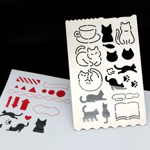 Stainless steel cat drawing stencil hollow painting template ruler for DIY craft school supplies