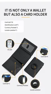 Monedero minimalista de fibra de carbono con soporte para AirTag y tarjetero pop-up.