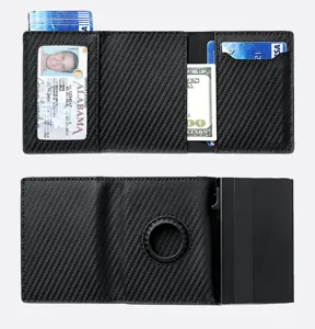 Cartera minimalista de fibra de carbono con tarjetero pop-up y soporte para AirTag.