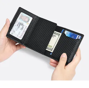 Billetera plegable de fibra de carbono con ventana de identidad bolsillo y ranuras