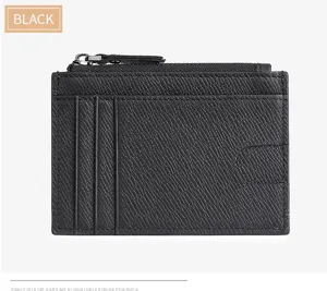 Portacarte in pelle Saffiano nera con tasca con zip e vari scomparti per uso quotidiano.