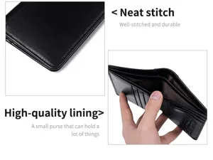 Black genuine leather men's wallet, multi-card slot short wallet with durable stitching.