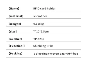 Tarjetero RFID microfibra cartera 7x10x2.5cm imagen de detalle de especificación del producto.