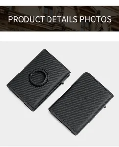 Tarjetero inteligente de fibra de carbono con soporte AirTag, estuche automático de aluminio.