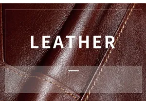 Close up detail of genuine oil wax leather wallet texture with fine stitching craftsmanship.