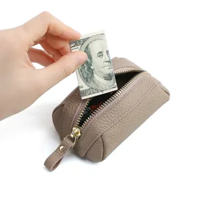 Genuine leather mini zipper coin purse for women portable small card holder wallet compact daily use