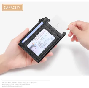 Portacarte in vera pelle nera schermato RFID mini portamonete custodia per carte sottile