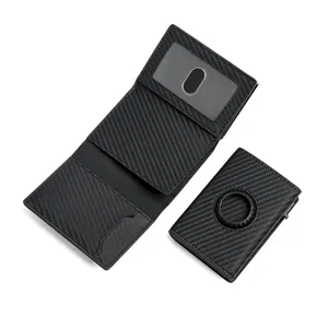 Tarjetero con Bloqueo RFID de Textura de Fibra de Carbono Cartera Pop-Up de Aluminio con Ranura para Rastreador para Hombres Mujeres