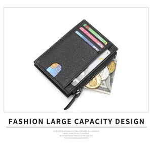 Portacarte in vera pelle portafoglio minimalista slim blocco RFID tasca monete