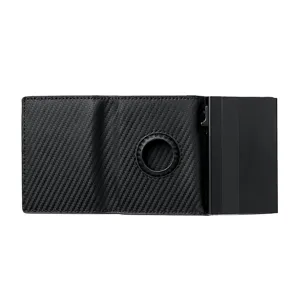 Cartera minimalista de fibra de carbono con tarjetero emergente de aluminio AirTag.