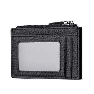 Portacarte in Vera Pelle Blocco RFID Texture Saffiano Portafoglio per Carte di Credito Mini Portamonete con Cerniera Custodia Slim per Donne