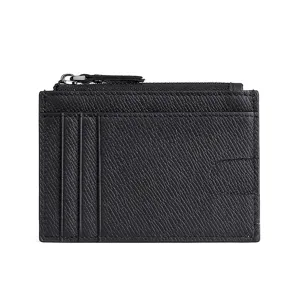 Portacarte in pelle Saffiano nera con tasca con zip e fessure multiple per uso quotidiano.