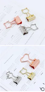 Cute cat metal binder clips for office stationery, paper organization, and file storage.