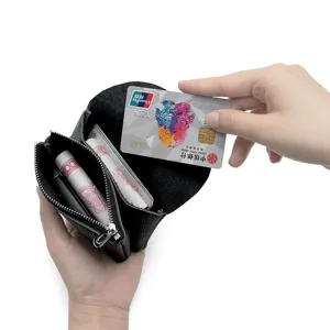 Mini genuine leather coin purse for women, soft cowhide small flap wallet with zipper.