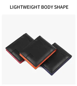 Monedero corto de cuero genuino para hombre tarjetero contraste negro elegante cartera