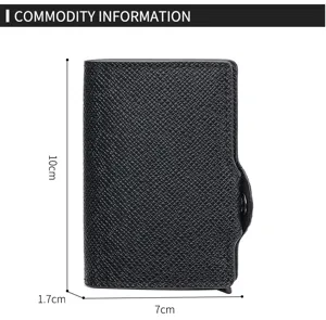 Automatic pop-up card holder RFID metal card case PU leather anti-theft minimalist wallet