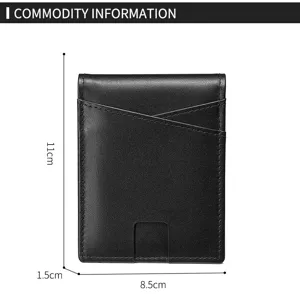 Cartera tarjetero de cuero genuino negro para hombre con diseno minimalista y delgado