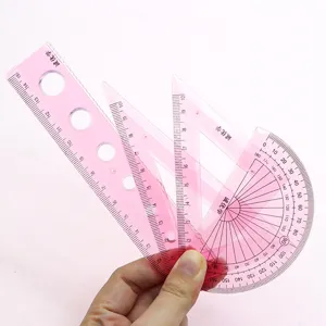 Ensemble de Règles en Plastique Souple Multifonctionnelles pour Étudiants Rose Règle Droite Triangle et Rapporteur pour Bureau et École