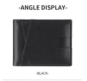 Primer plano detalle de la cartera de cuero negro para hombre tarjetero textura lisa.