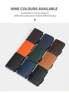 Multicolor pop up card holder with RFID blocking and aluminum metal case for daily use.