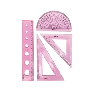 Set de regles en plastique rose pour ecoliers outil de geometrie multifonctionnel