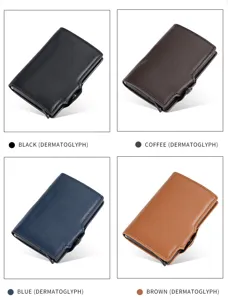 Automatic pop up RFID card holder metal aluminum wallet PU leather anti theft slim card case
