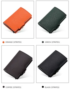 Automatic pop-up card holder metal RFID blocking wallet PU leather minimalist card case